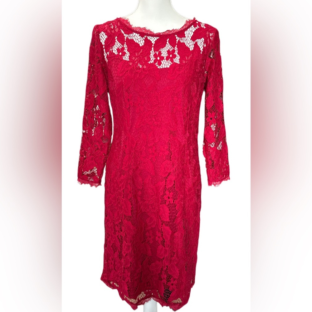 Adrianna Papell romantic Long Sleeve Dress in Elegant Red - Picture 2 of 9